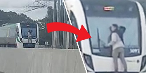 Tampak seorang pria di belakang kaca depan kereta api yang melaju kencang.(Daily Star)