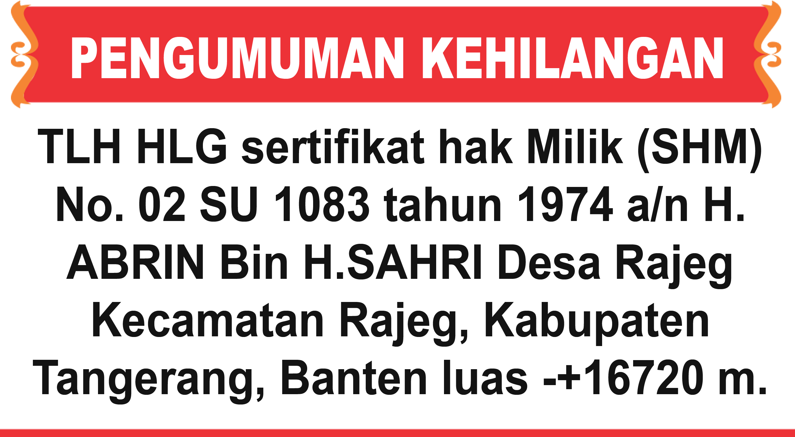 PENGUMUMAN kehilangan