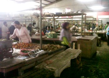 Sejumlah lapak di Pasar Ciung, Desa Margasari, Kecamatan Tigaraksa, Kabupaten Tangerang, tampak sepi pedagang.(shy)