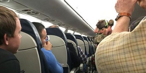 Babi digendong keluar pesawat.(mirror.co.uk)